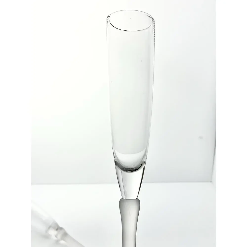 2 Stemless Footless Long Frosted Handle Blown Toasting Champagne Glasses 17 3/4”